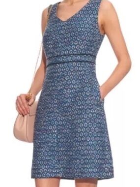Diane Von Furstenberg Blue Tweed V-Neck Dress 6